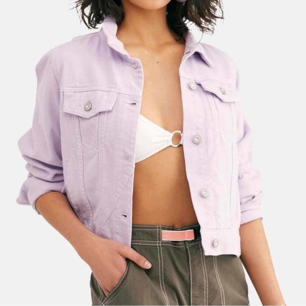 Free people lavendar denim cropped jacket